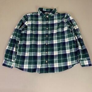 Lee Riders Flannel Shirt Women's XXL Plaid Green Blue White Long Sleeve
